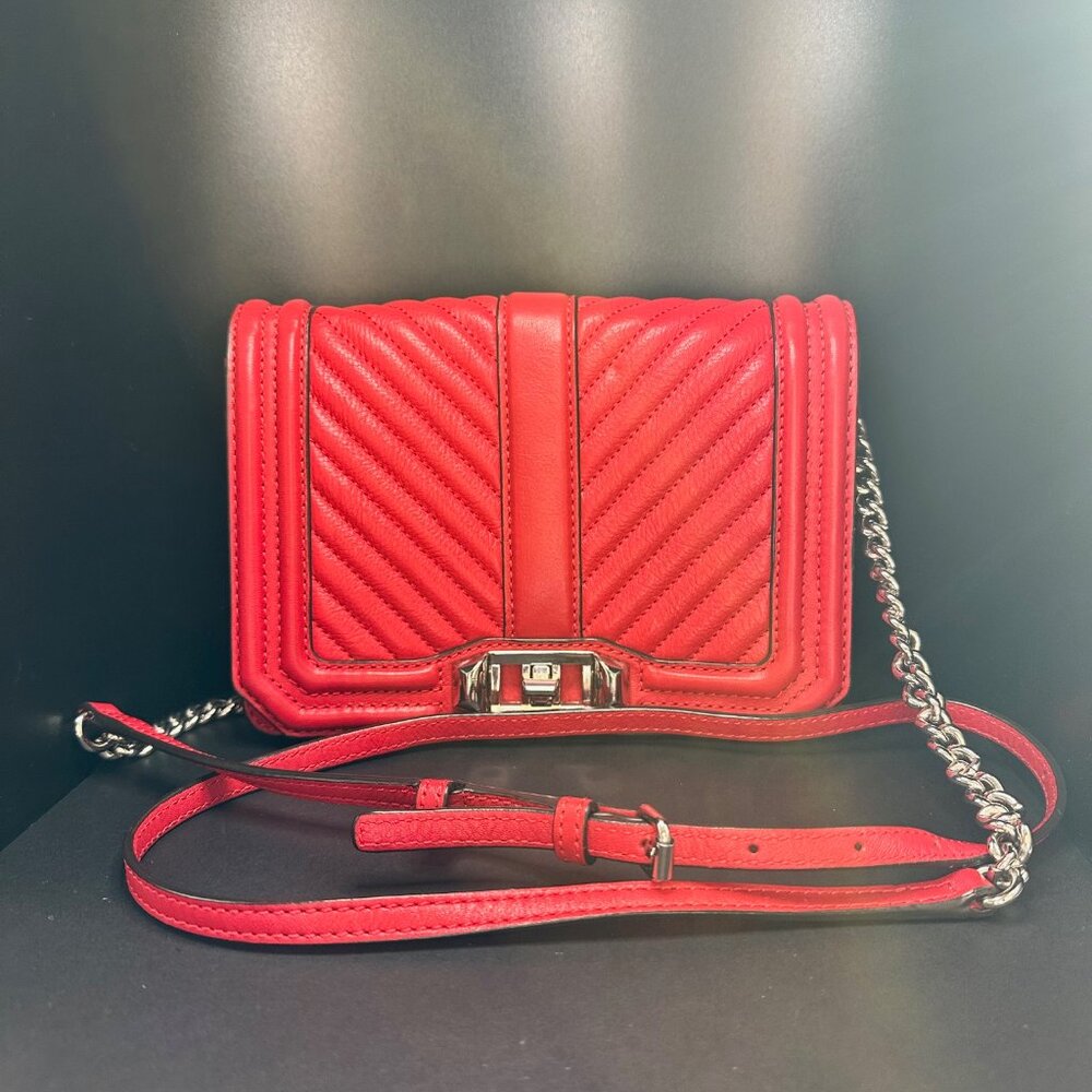 Rebecca Minkoff Small Chevron Quilted Red Love Crossbody - Picture 1 of 7